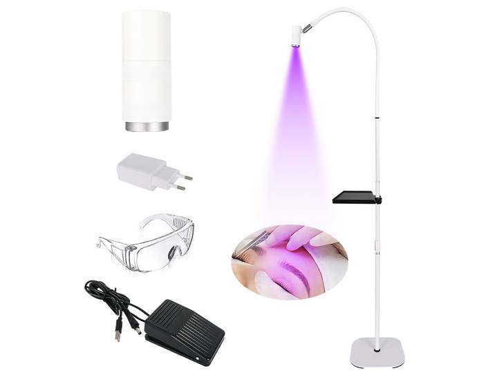 Lumière UV pour Extensions de cils, lumière de polymérisation de colle UV 2W-6W, lampe tactile à mise au point à intensité variable avec commande au pédale