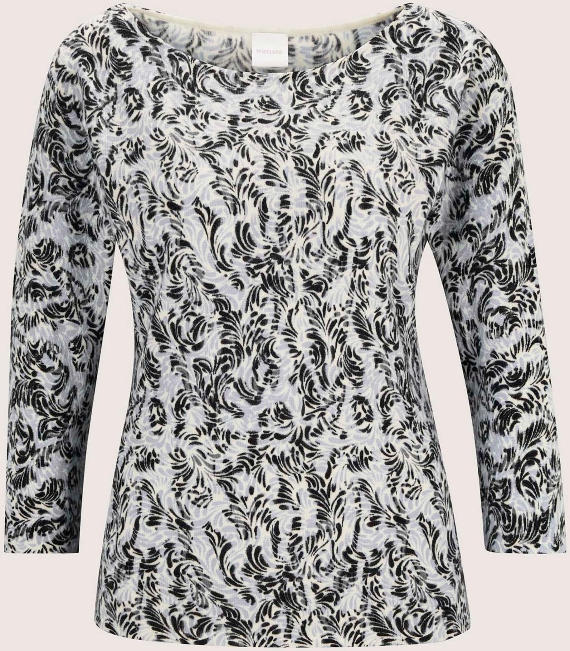 Longpullover MADELEINE "Pullover Kaschmirpullover mit floralem Druck", Damen, Gr. 48, schwarz-weiß (wollweiß, rauchblau, multicolor), Modern, regular fit, Pullover Longpullover