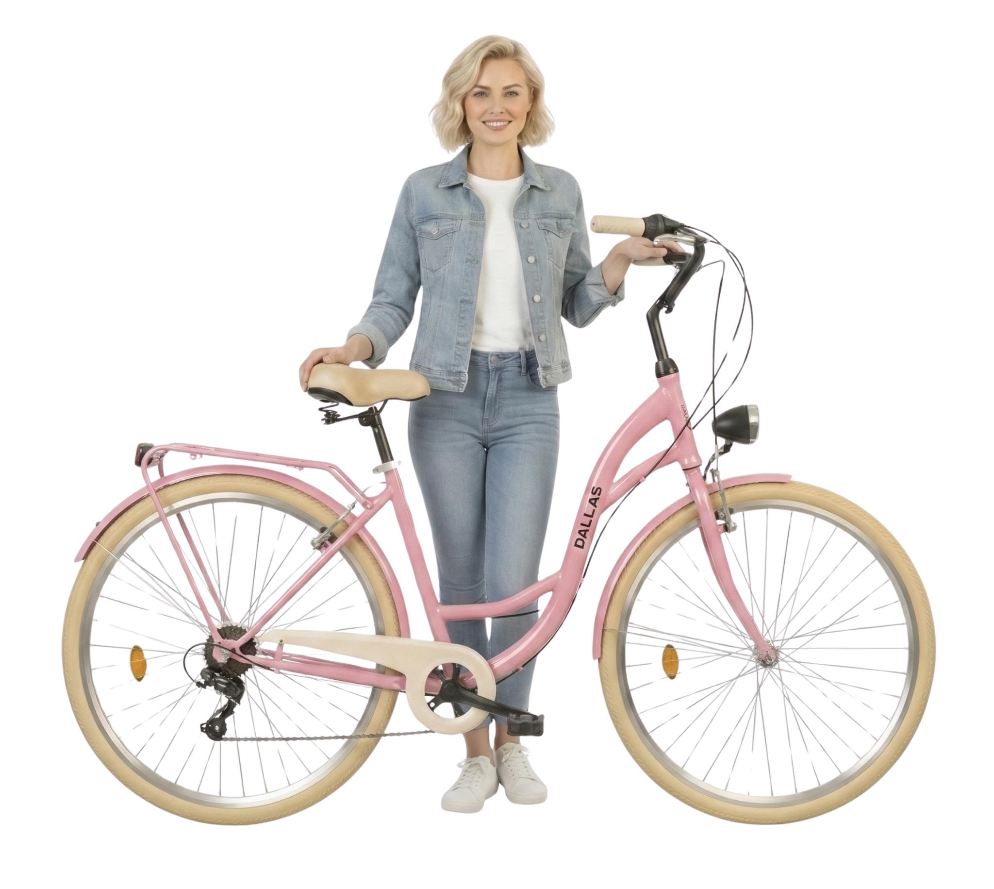 Dallas Bike Fahrrad 26 Zoll - Damenfahrrad - Shimano 7-Gang - Rahmen M 17" - Rosa-Creme