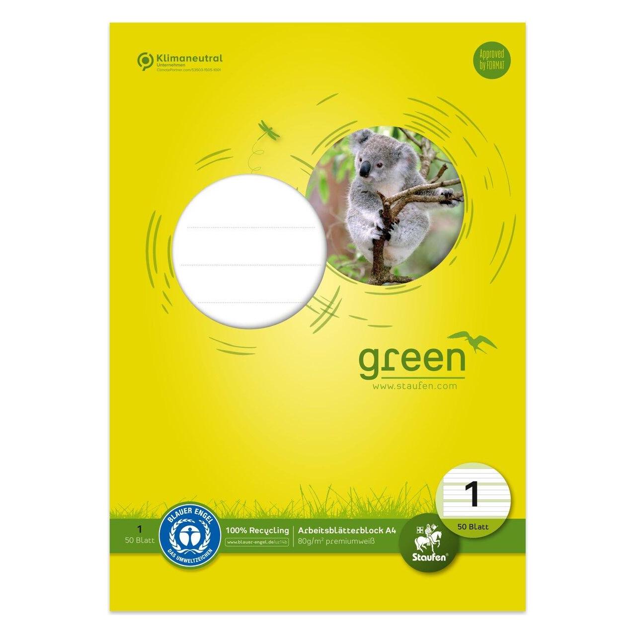 Staufen Arbeitsblock green DIN A4 liniert Lineatur 1.Schuljahr (A4, Liniert, Harter Einband) (040745001)