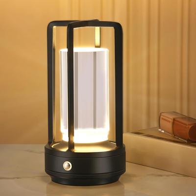 Newmooncrystals Rechargeable Cordless Crystal Table Lamp Portable Battery Desk Light, LED Crystal Lantern Lamp For Home & Restaurant black