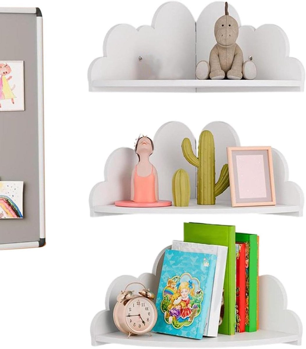Set van 3 wandgemonteerde hoekplanken voor decoratie en opbergen, Houtkleur