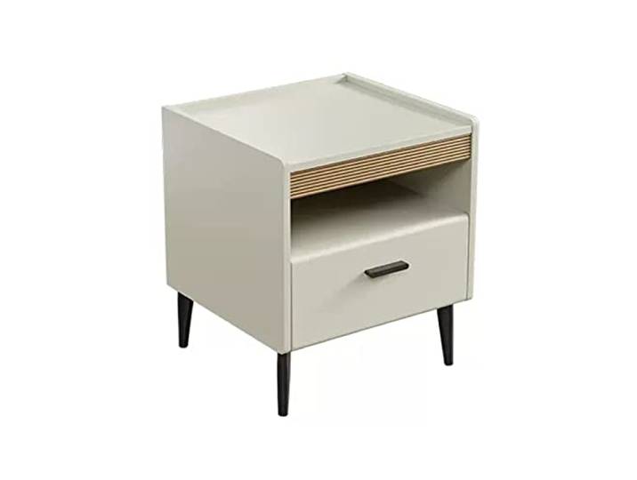 YANG11FAN Vielseitig Nachttisch mit 1 Schublade und offenem Goldener Griffsockel for Schlafzimmer, Wohnzimmer, Weiß