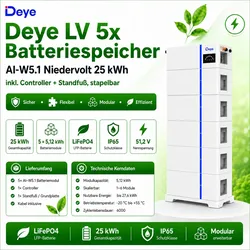 Deye  LV  5x  Batteriespeicher  AI-W5.1  Niedervolt  25  KWh  inkl.  Controller+Standfuss  stapelbar