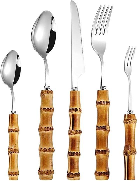 Besteckset aus Bambus - Edelstahl Besteck - 30-teilig - Silber