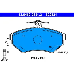 Bremsbelagsatz Scheibenbremse ATE 13.0460-2821.2 für VW Seat Golf III Vento Inca