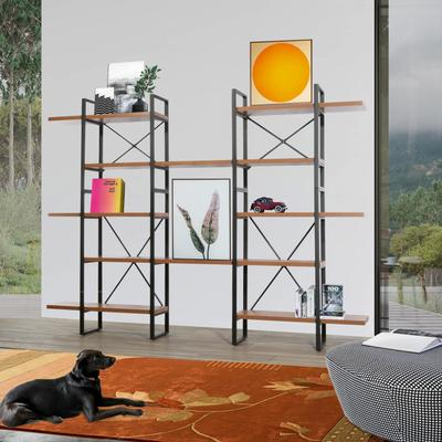 Davee Furniture Dilla Adjustable JD Walnut Wood and Metal Display and Steel Etagere Bookcase - 94.48'' x 71.06'' x 12.52''