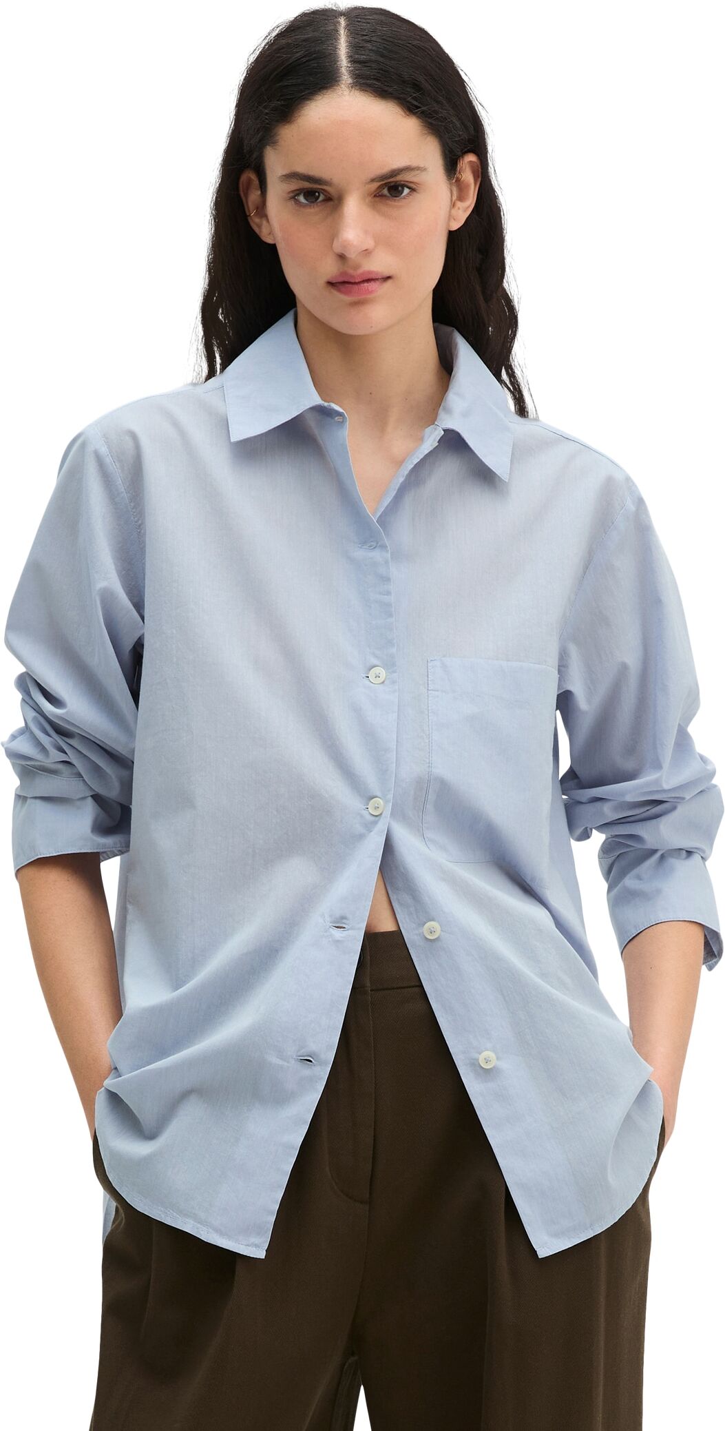 Marc O' Polo Langarmbluse MARC O'POLO, Damen, Gr. 34, blau (morning blau), Web, Obermaterial: 100% Baumwolle, regular fit normal, lange Manschette, Blusen Langarmbluse, mit Schleifchen-Detail regular aus Baumwoll-Chambray morning blau 34