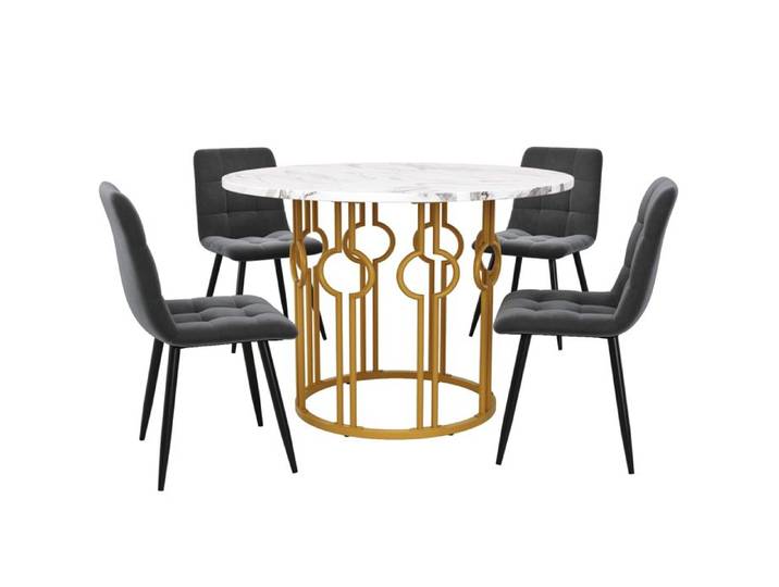 Kit de table à manger (5 pièces) Chaises de salle à manger en gris fondu velours Kit de table de cuisine Table MDF blanche