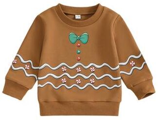Quick Pick Pro Adorable Christmas Bow Print Sweatshirt, Toddler Autumn Clothes For Baby Girl, Boy, Fall Long Sleeve Pullover Crewneck brown 6 12 Months