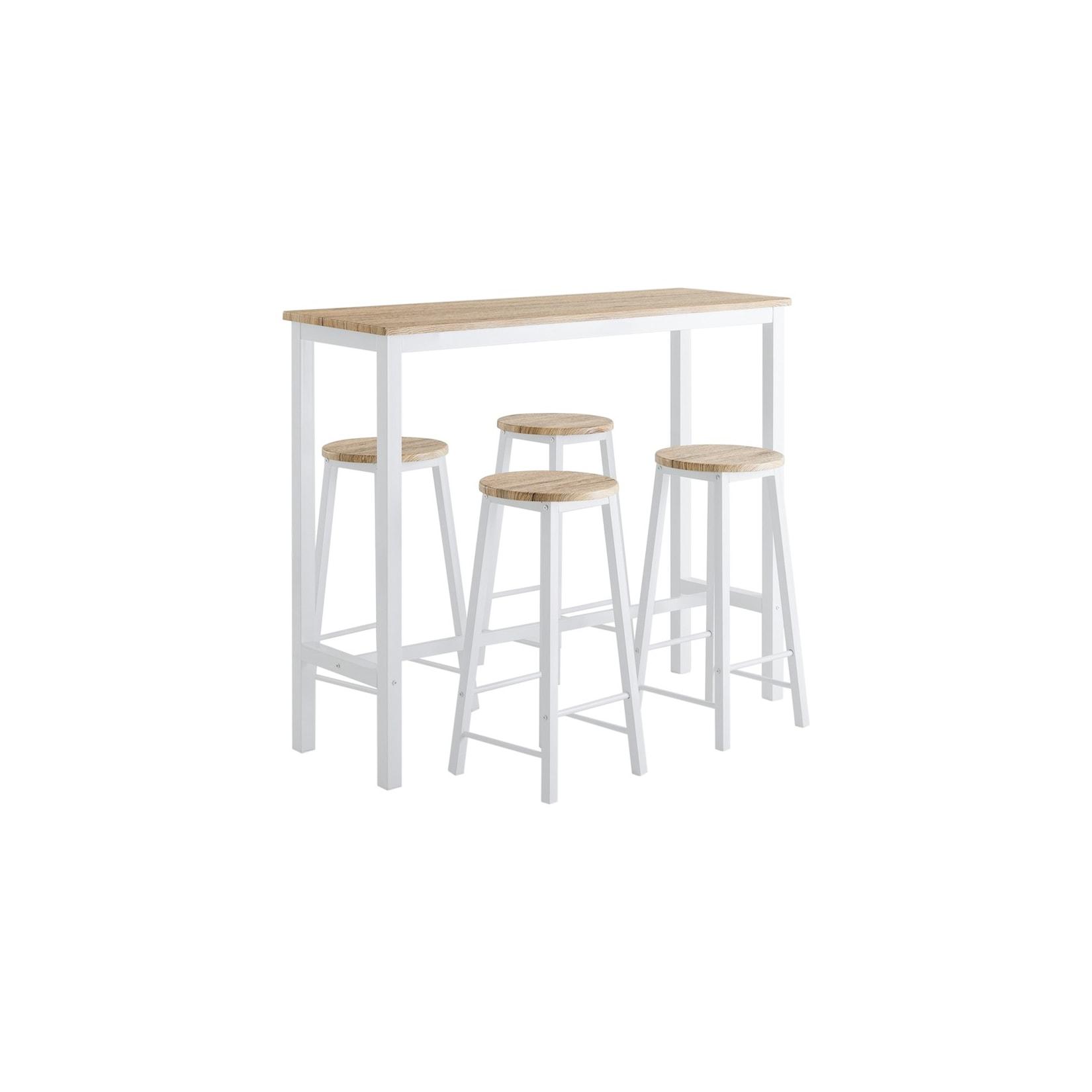 SoBuy Bartisch-Set mit 4 Hockern, 5-teilig Weiß 120x40x100cm Industriell