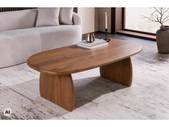 Design Couchtisch SCULPTURA 110cm braun Akazienholz organische Form Modern & Design
