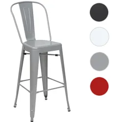 Barhocker HWC-A73, Barstuhl Tresenhocker mit Lehne, Metall Industriedesign ~ grau