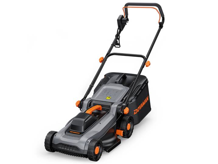 Tondeuse à gazon électrique DOVAMAN 1500W, coupe de 36 cm, ramassage à 95 %, 6 réglages de hauteur, bac de ramassage de 40L, fonction de paillage et de ramassage 2-en-1