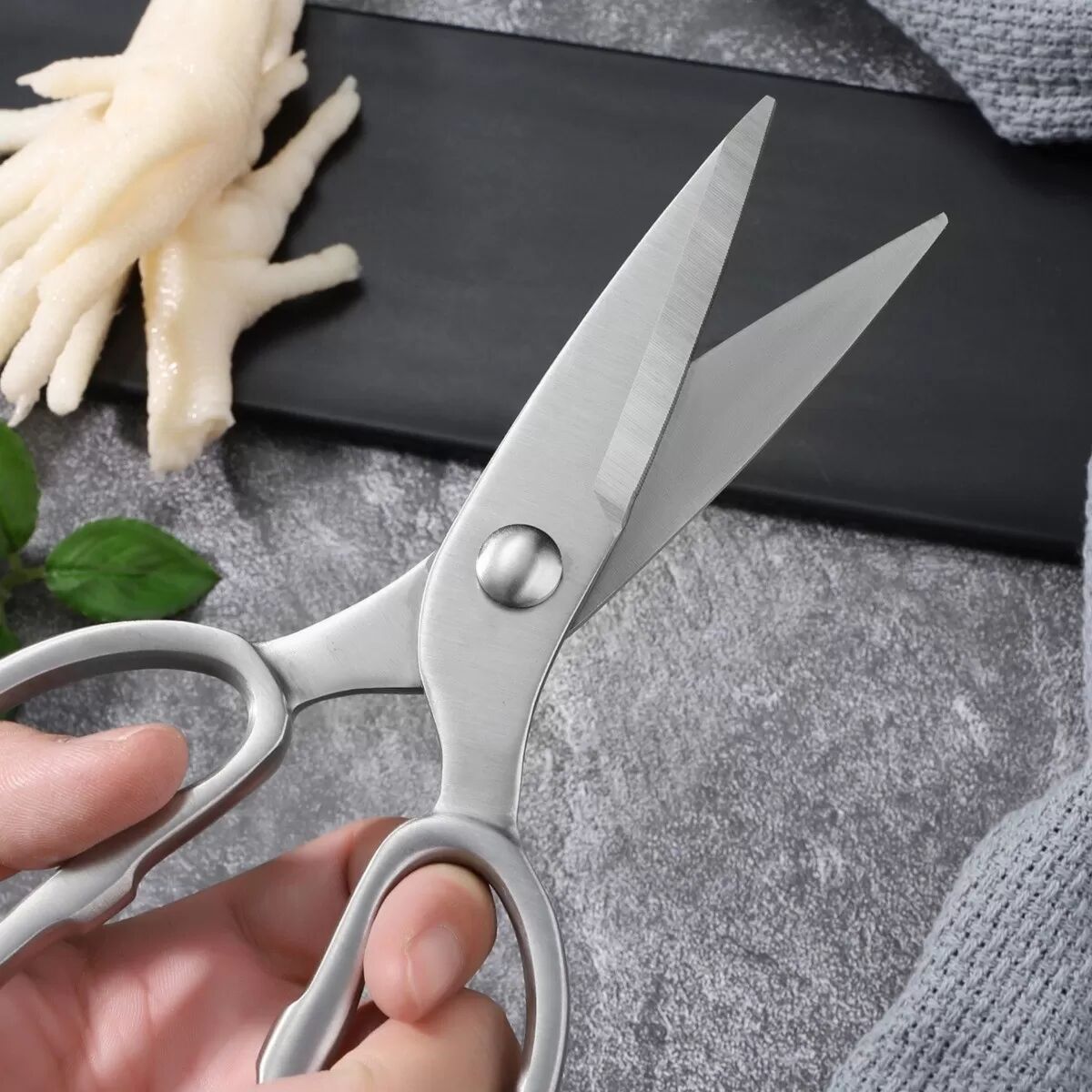 INF Ciseaux de cuisine tout inox allemands - Ciseaux pour volaille et découpe d'os, 20.6cm, argent