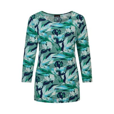 Kurzarmshirt GOLDNER "Viskoseshirt floral, U-Boot-Ausschnitt", Damen, Gr. 44, blau (marine, gemustert), Obermaterial: 95% Viskose CV. 5% Elasthan EL., Modisch, U-Boot-Ausschnitt, Shirts, U-Boot-Ausschnitt