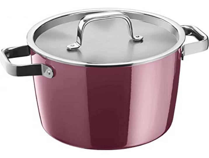 WMF Fusiontec Aromatic Kochtopf groß 22cm, Fleischtopf Induktion 4,7l, Deckel mit Kondensationsnoppen, High-Tech Keramik, stapelbar, kratzfest, rot