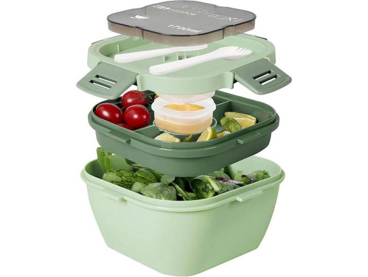 Salatbox 1700 ml Dunkelgrün, Grün, Kunststoff, 11x18x18 cm, Küchenzubehör, Vorratsbehälter, Brotkästen