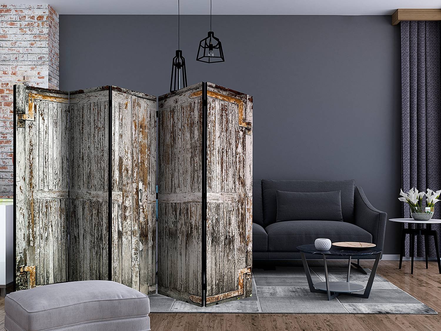 home24 Kamerscherm The Whispering Door Acoustic, massief hout, grijs, B: 225 cm, H: 172 cm, D: 3 cm