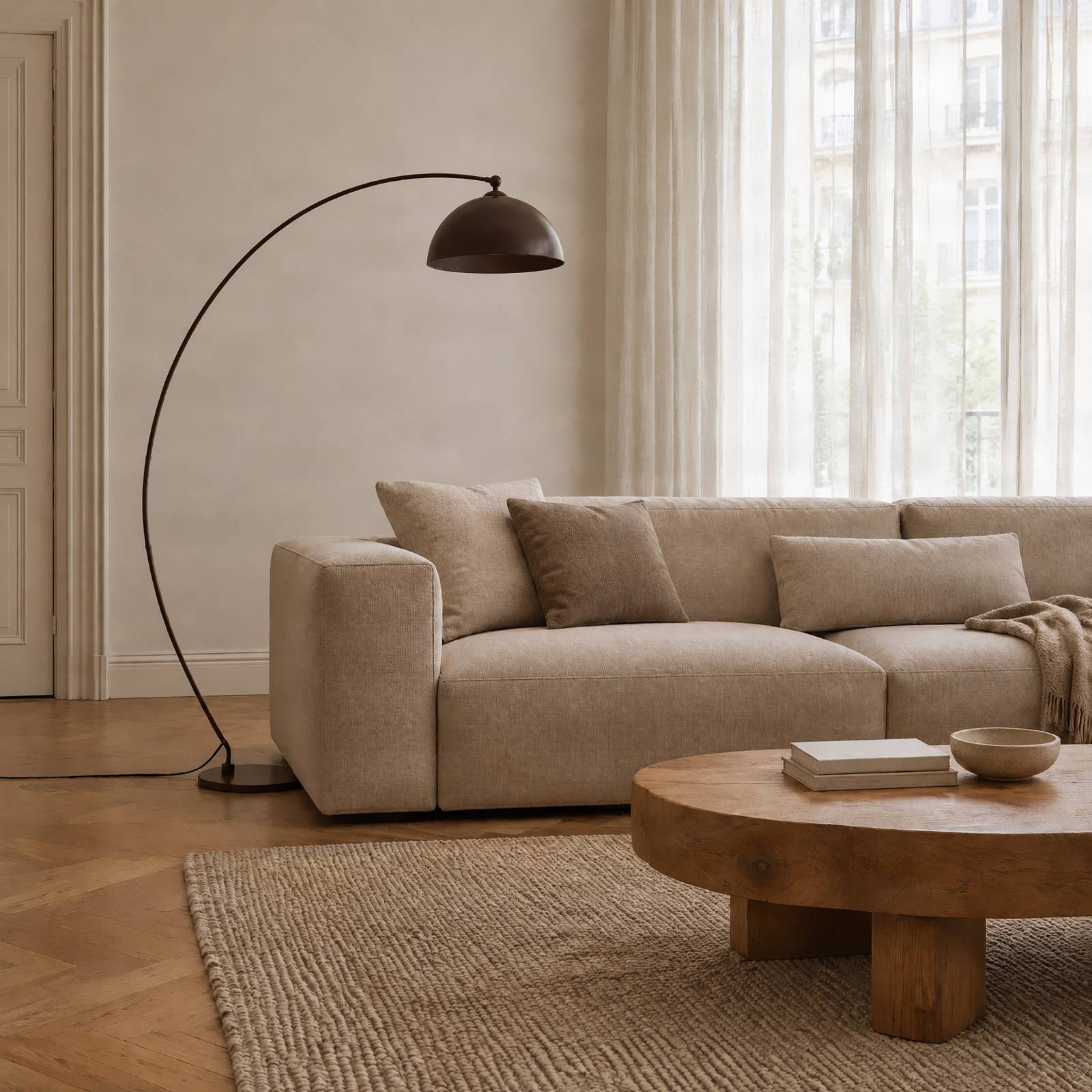 Bogenlampe Jonera Lindby, braun / rost, für Wohn- / Esszimmer, Metall, Junges Wohnen, Stehlampe