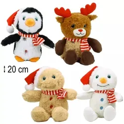 Weihnachtliche Tierfiguren mit Schal, 20 cm, 4 Varianten