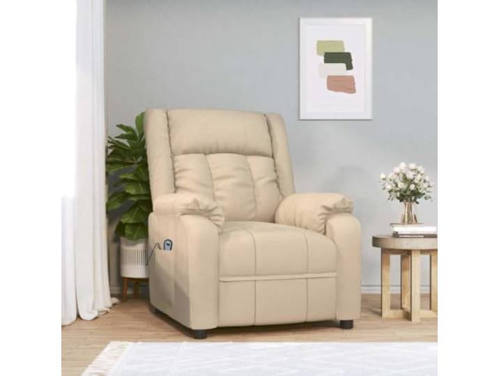 Elektrischer Relaxsessel in Creme mit Stoffbezug, 3 Liegepositionen, Stoffbezug atmungsaktiv, Holz-Metall-Rahmen stabil, 2-Tasten-Fernbedienung, bequeme Polsterung