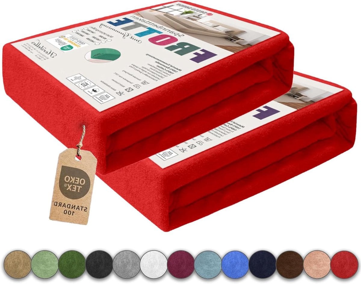 Oeko-Tex Gecertificeerde Badstof Hoeslakens Set - Rood - 120 x 200 cm