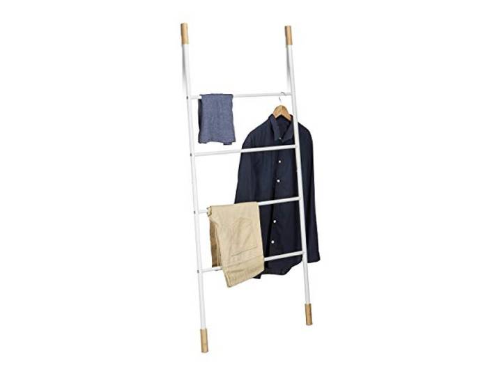 Relaxdays Porte-Serviettes échelle Blanc Portant escalier Valet vêtements 4 Barres Bambou métal HxlxP: 150x70x2cm\, Blanc