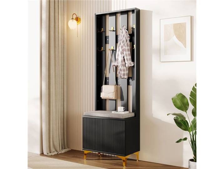Ensemble Armoire Avec Banc À Chaussures Et Coussins Armoire Avec Crochets Meuble D Entree Pour Entrée Et Chambre Noir