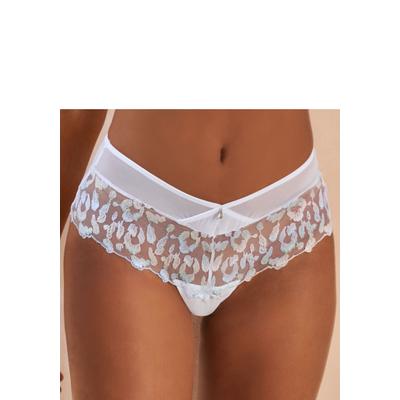 Panty JETTE "aus Stickereispitze mit Glitzer-Effekten", Damen, Gr. 48/50, weiß (weiß, blau), Spitze, Obermaterial: 69% Polyamid, 27% Polyester, 4% Elasthan, Unterhosen Panty, sexy Dessous, sexy Unterwäsche, Reizwäsche Damen