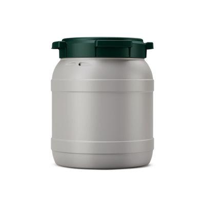 Weithalsfass, Volumen 15 l, mit Deckel, mit UN-Zertifizierung, wasserdicht, stapelbar, L 274 x B 274 x H 328 mm, R-HDPE, grau-grün