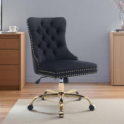VIVIADORE Modern Tufted Swivel Office Chair with Gold Electroplated Base, Adjustable Upholstered Desk Chair with Button-Tufted Backrest