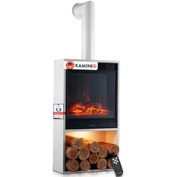 KAMINIO KAMINIO Elektrokamin HUGO mit Ofenrohr - Elektrischer Kaminofen - Weiß
