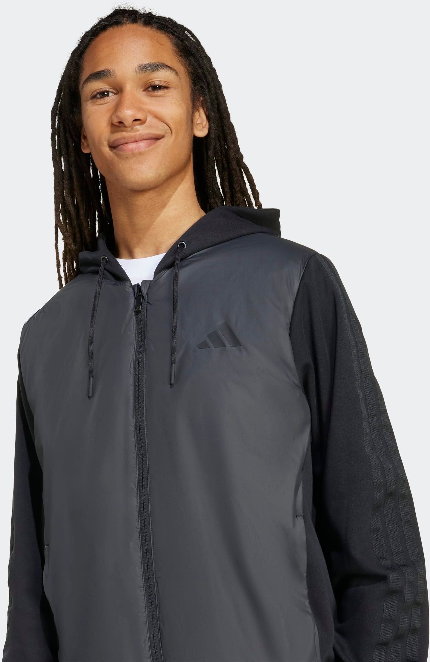 Outdoorjacke ADIDAS SPORTSWEAR "ESSENTIALS CLIMAWARM 3-STREIFEN HYBRID ISOLIERENDE", Herren, Gr. L, schwarz, Obermaterial: 70% Polyester, 30% Baumwolle, Jacken Outdoorjacke