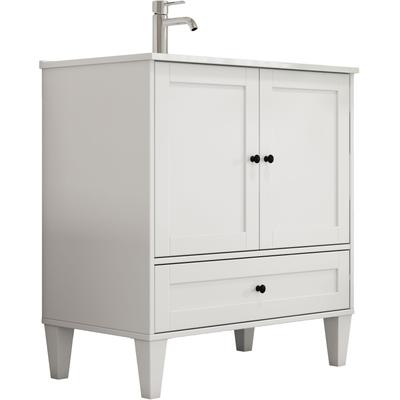 Waschtisch WELLTIME "Amsterdam", weiß (weiß, schwarz), B:79cm H:87cm T:45cm, MDF, Waschtische, Waschtisch, Bad-Set: Unterschrank inkl. Keramikwaschbecken, verschiedene Breiten