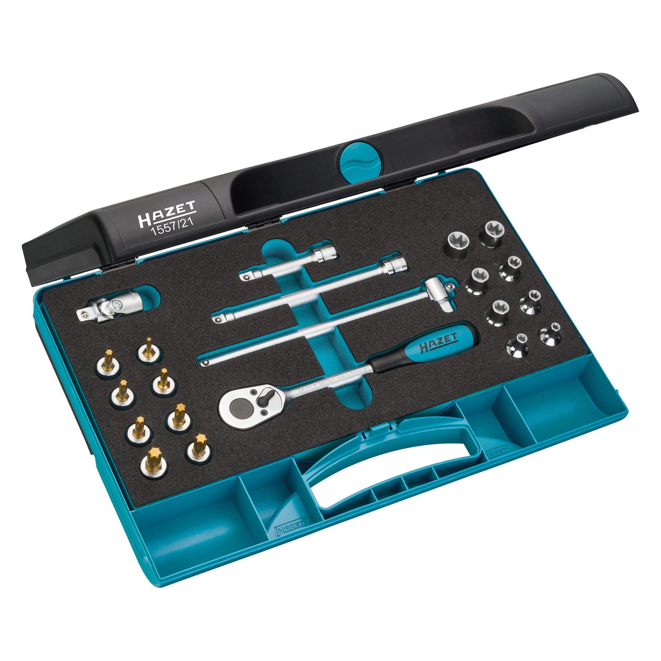 Hazet Werkzeug Satz TORX 1557/21 Vierkant10 mm (3/8 Zoll) Aussen TORX Profil, Innen TORX Pr... (1557/21)