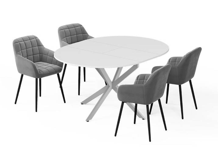 Esstisch-Set Vicco Loyd Weiß/Grau 120 x 120 cm mit 4 Esszimmerstühlen (Grau), Model 62781