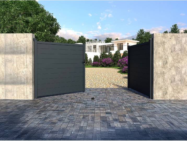 Gartentor Flügeltor Doppeltor mit Torantrieb - 355 x 181 cm - voll - Aluminium - Anthrazit - NAZARIO