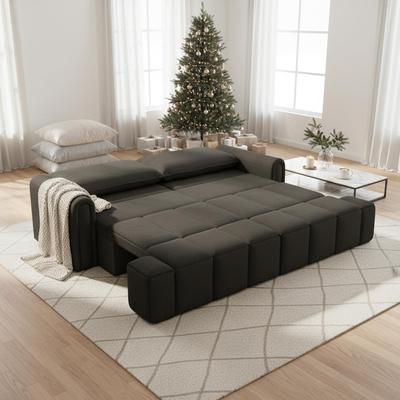 "Homy Casa 90.2"" 4-Seater Modern Teddy Fabric Convertible 3 in 1 Sofa Bed with Storage, King Size Sleeper Sofa"