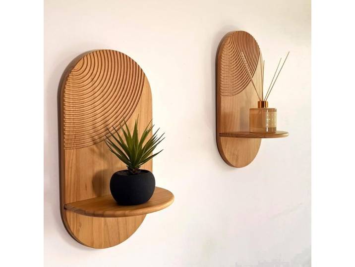 Étagères Murales en Bois sans Perçage - Tablettes Suspendues Moderne Boho pour Plantes Déco