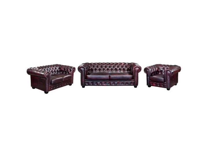 Canapés chesterfield 3 places 2 places et un fauteuil BRENTON 100% cuir de buffle - Bordeaux