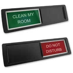 CombiCraft Schiebeschild "Clean my room-Do not disturb" in einem schwarzen Kunststoffschiebeprofil ca. 178x50mm