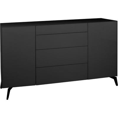 Kommode MÄUSBACHER "Imola", grau (anthrazit matt lack, glas anthrazit glanz), Füße aus Metall,4 Packstücke, 2 Stk., 2 Stk., Sideboards, Kommode, Kommode mit Glasfront und Glasoberplatte