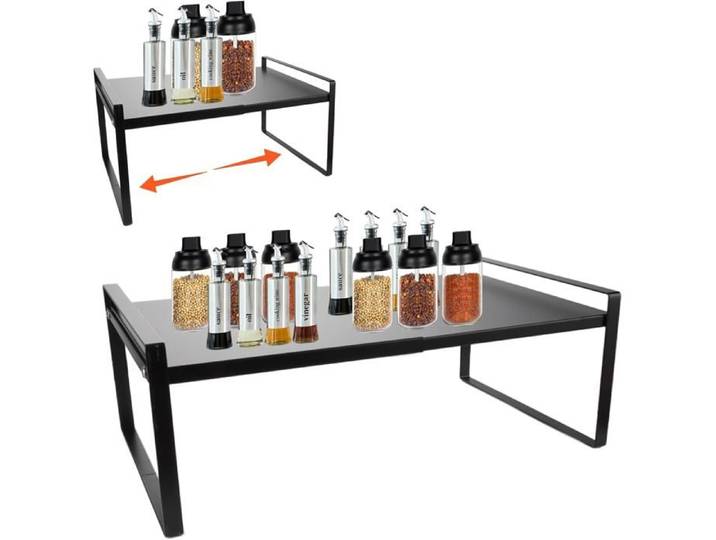 Etagere Cuisine Extensible 35 À 65Cm-Noir-Étagère Cuisine Plan De Travail-Etagere Cuisine Étagère À Épices Empilable Pour Va[AT233]