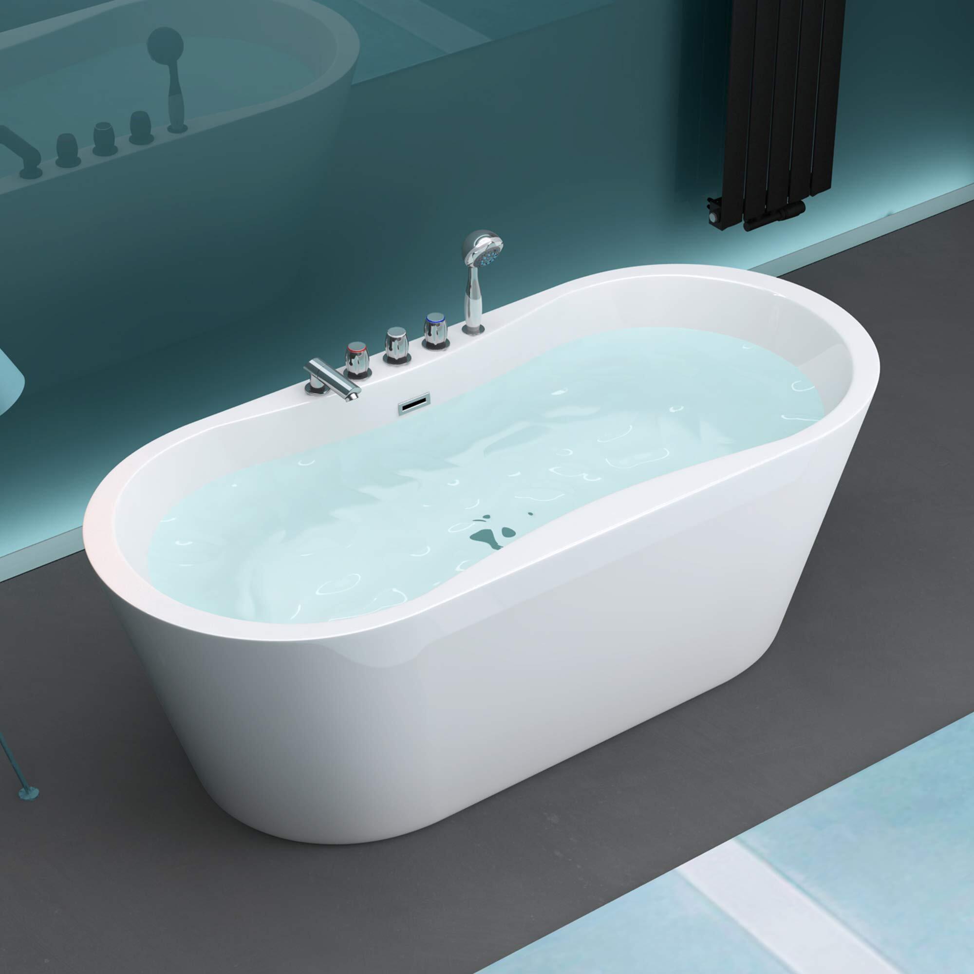 Mai & Mai Freistehende Badewanne 180x80cm Sanitäracryl mit Armatur Standbadewanne V602MA