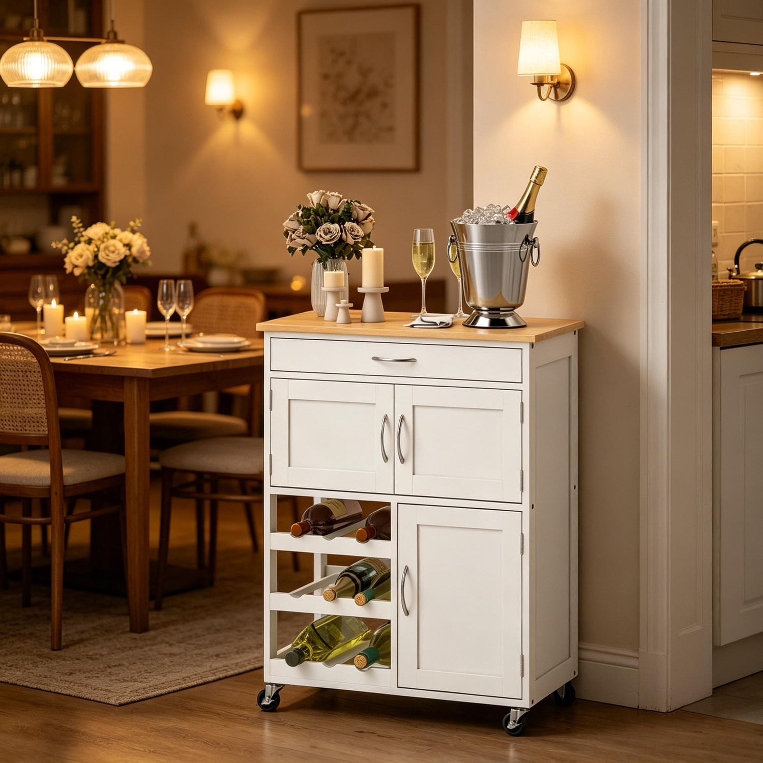 CHICFURN Verrijdbare Keukenkast met Wielen - Wit