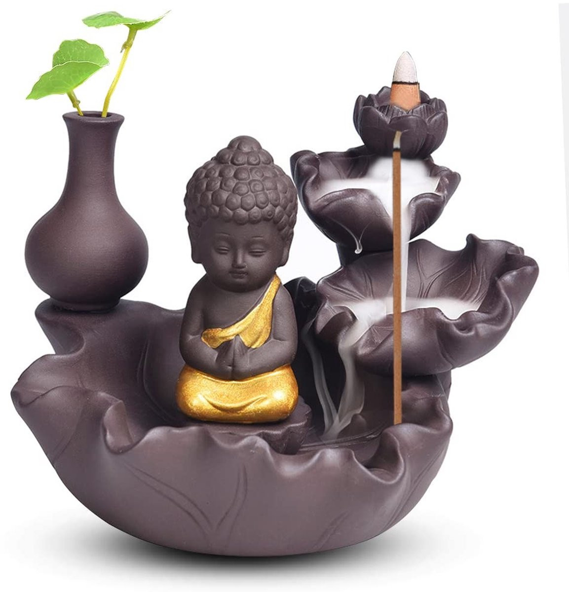 Allecto Gouden Boeddha Waterval Wierookhouder - Ceramische Wierookbrander voor Aromatherapie en Decoratie