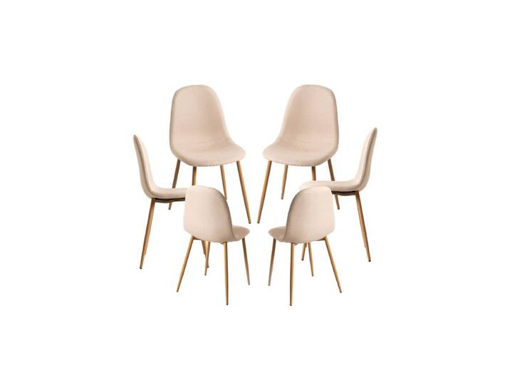 6er Set Teok Stoff Stühle - Beige