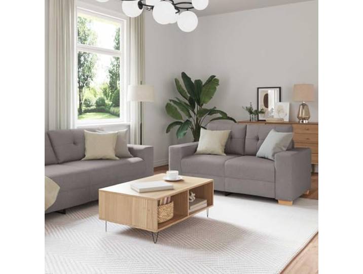 pokgdf Sofa 3 STK. Taupe Leinenmischgewebe 3-Sitzer, 2-Sitzer, Sessel, Metall- und Sperrholzgestell, Modernes Design, Wohnzimmer