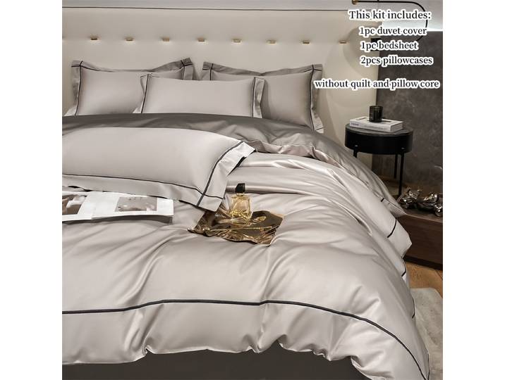 Parure de lit brodée en coton égyptien pour adultes, couvre-lit simple, housse de taie d'oreiller, drap de lit, linge de lit, 4 pièces